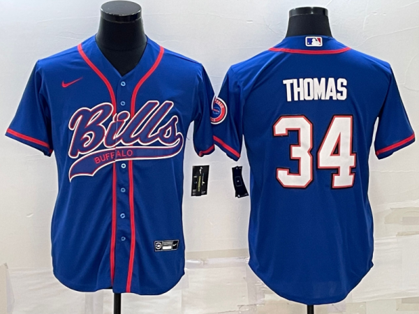 Men's Buffalo Bills #34 Thurman Thomas Royal With Patch Stitched Baseball Jersey