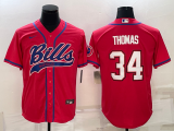 Men's Buffalo Bills #34 Thurman Thomas Red Patch Stitched Baseball Jersey