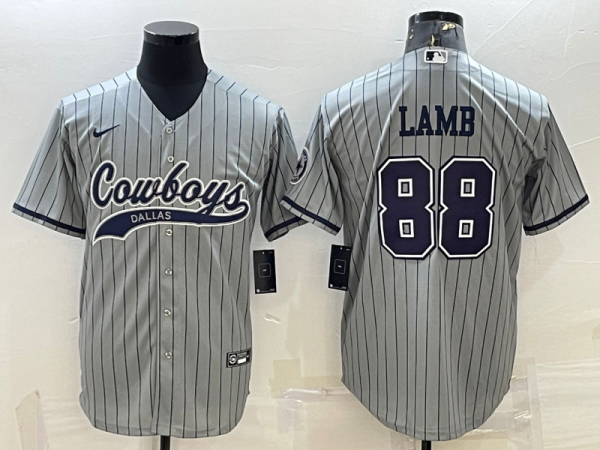 Men's Dallas Cowboys #88 CeeDee Lamb Gray With Patch Cool Base Stitched Baseball