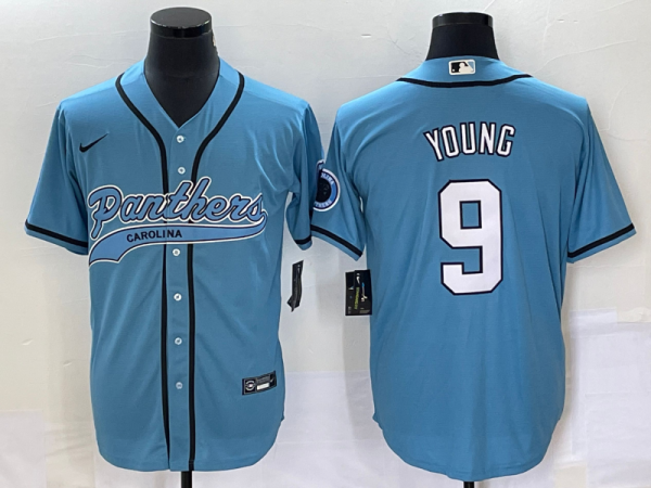 Men's Carolina Panthers #9 Bryce Young Blue With Patch Stitched BaseballJersey