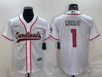 Men's Arizona Cardinals #1 Kyler Murray White With Patch Stitched Baseball Jersey