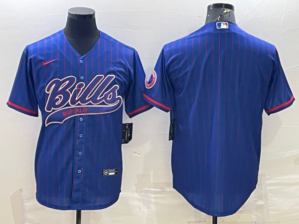 Men's Buffalo Bills Team Blank Blue Stitched Baseball Jersey