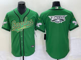 Men's Philadelphia Eagles Green Team Big Logo Stitched Baseball Jersey