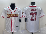 Men's Washington Commanders #21 Sean Taylor White With Patch Baseball Jersey