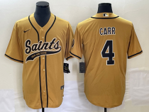 Men's New Orleans Saints #4 Derek Carr Gold With Patch Cool Base Stitched Baseball Jersey