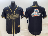 Men's Miami Dolphins Blank Black Gold With Patch Cool Base Stitched Baseball Jersey