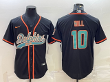 Men's Miami Dolphins #10 Tyreek Hill Black With Patch Cool Base Stitched Baseball Jersey