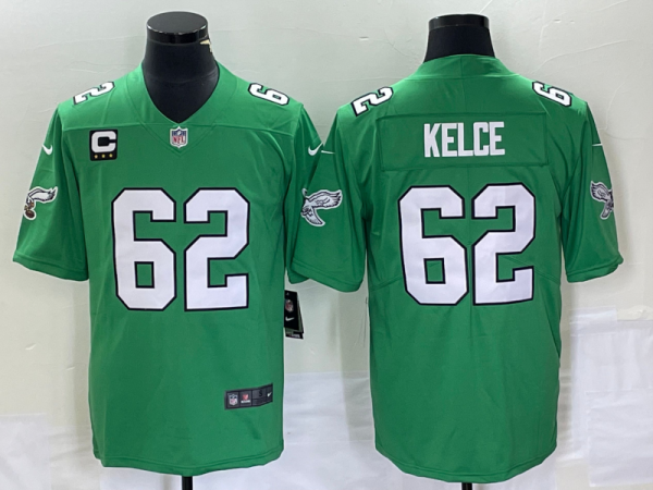 Men's Philadelphia Eagles #62 Jason Kelce Green Vapor Limited With C Patch Jersey