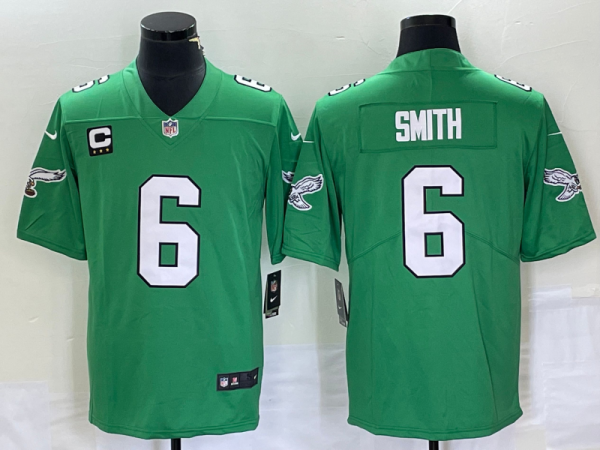 Men's Philadelphia Eagles #6 DeVonta Smith Green Vapor Limited With C Patch Jersey