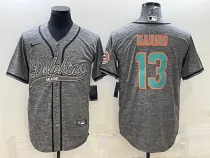 Men's Miami Dolphins #13 Dan Marino Gray With Patch Cool Base Stitched Baseball Jersey