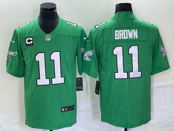 Men's Philadelphia Eagles #11 A. J. Brown Green Vapor Limited With C Patch Jersey