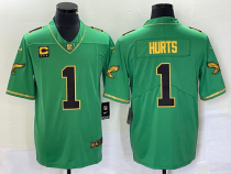Men's Philadelphia Eagles #1 Jalen Hurts Green/Black/Gold With C Patch Jersey