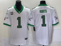 Men's Philadelphia Eagles #1 Jalen Hurts White/Kelly Green With C Patch Jersey