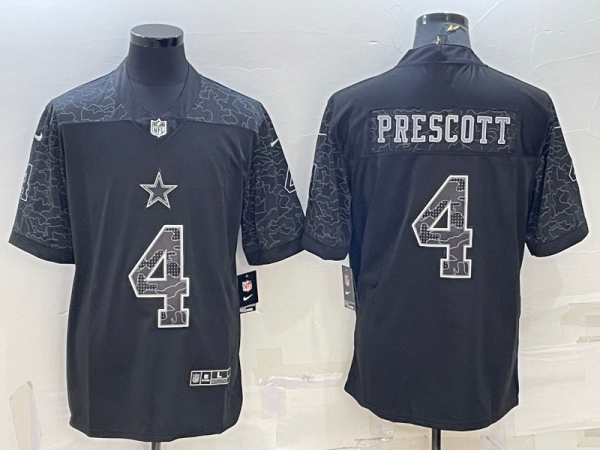 Men's Dallas Cowboys #4 Dak Prescott Black Reflective Limited Jersey