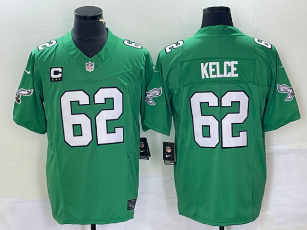 Men's Philadelphia Eagles #62 Jason Kelce Green 2023 F.U.S.E. Vapor Limited With C Patch Jersey