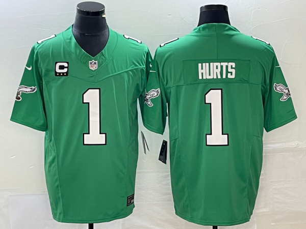 Men's Philadelphia Eagles #1 Jalen Hurts Green 2023 F.U.S.E. Vapor Limited With C Patch Jersey