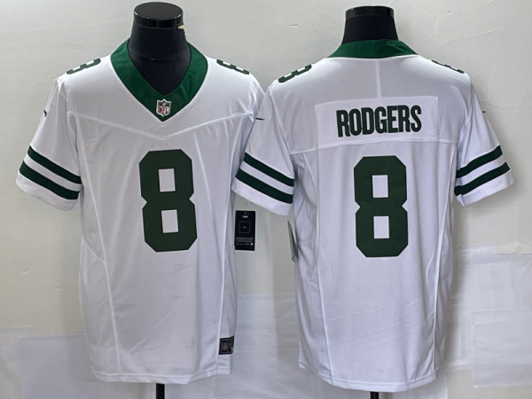 Men's New York Jets #8 Aaron Rodgers White 2023 F.U.S.E. Vapor Limited Throwback Jersey