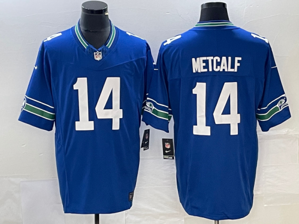 Men's Seattle Seahawks #14 D.K. Metcalf Royal 2023 F.U.S.E. Vapor Limited Throwback Jersey