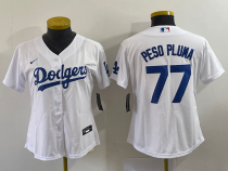 Women MLB Los Angeles Dodgers #77 Peso Pluma White Jersey