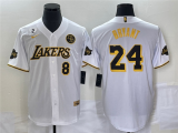 Men's Los Angeles Lakers Front #8 Back #24 Kobe Bryant With NO.2 And KB Patch White Jersey