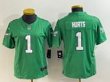 Women Philadelphia Eagles #1 Jalen Hurts Green 2023 F.U.S.E. Vapor Limited Jersey