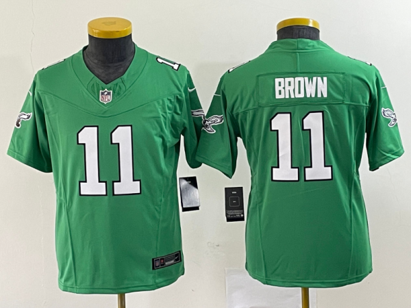 Youth Philadelphia Eagles #11 A. J. Brown  Green 2023 F.U.S.E. Vapor Limited Jersey