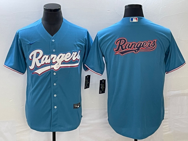 MLB Texas Rangers Blue Team Big Logo Stitched Baseball Jersey