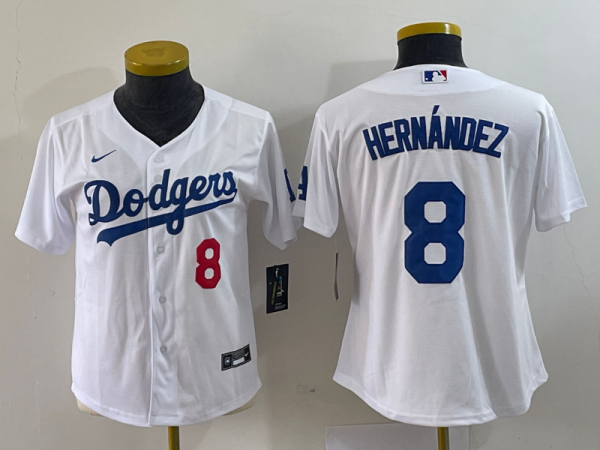 Women MLB Los Angeles Dodgers #8 Kiké Hernández White Game Jersey