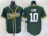 Men's Green Bay Packers #10 Love Green With Patch Cool Base Stitched Jersey