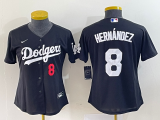 Women MLB Los Angeles Dodgers #8 Kiké Hernández Black Game Jersey