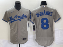 MLB Los Angeles Dodgers #8 Kiké Hernández Grey Flex Base Elite Jersey