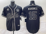 Men's Kansas City Chiefs #15 Patrick Mahomes Black 4-Star C Patch Baseball Jersey