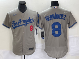 MLB Los Angeles Dodgers #8 Kiké Hernández Grey Flex Base Elite Jersey