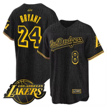 MLB Los Angeles Dodgers Front #8 Back #24 Kobe Bryant Mamba Black Jersey