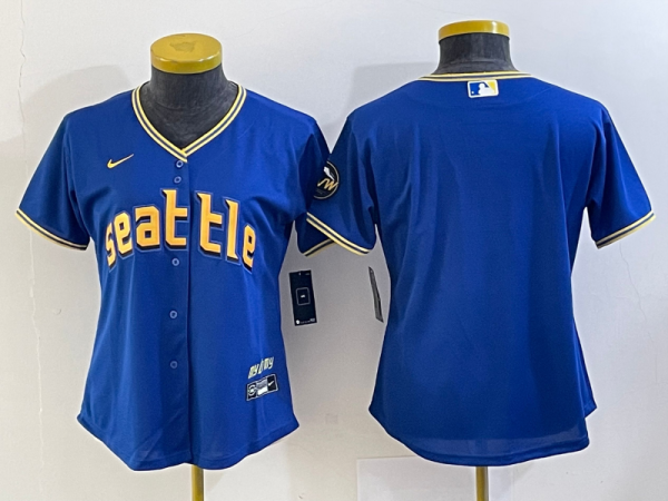 Women Seattle Mariners Blank Royal 2023 City Connect Cool Base Stitched Baseball Jersey