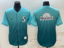 Men's Seattle Mariners Aqua Big Team Logo In Back Cool Base Drift Edition Stitched Jersey