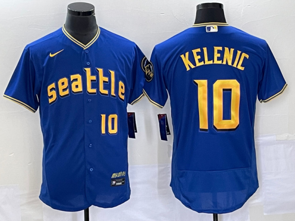 Men's Seattle Mariners #10 Jarred Kelenic Royal 2023 City Connect Flex Base Elite Jersey