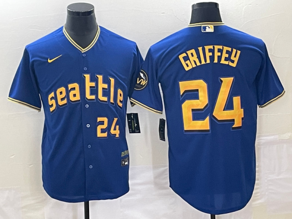 Men's Seattle Mariners #24 Ken Griffey Jr. Royal 2023 City Connect Jersey