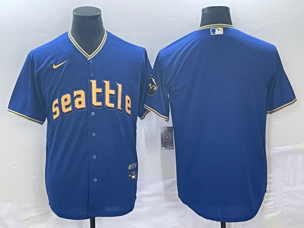 Men's Seattle Mariners Blank Royal 2023 City Connect Cool Base Stitched Baseball Jersey