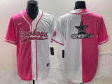 Men's Dallas Cowboys Blank Big Logo Pink/White Split Baseball Jersey