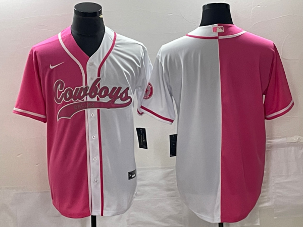 Men's Dallas Cowboys Blank Pink/White Split Baseball Jersey