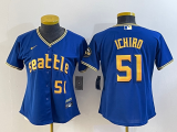 Women Seattle Mariners #51 Ichiro Suzuki Royal 2023 City Connect Cool Base Stitched Baseball Jersey
