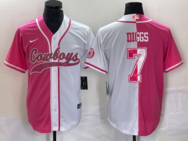 Men's Dallas Cowboys #7 Trevon Diggs Pink/White Split Baseball Jersey