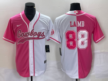 Men's Dallas Cowboys #88 CeeDee Lamb Pink/White Split Baseball Jersey