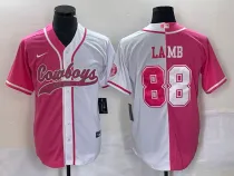 Men's Dallas Cowboys #88 CeeDee Lamb Pink/White Split Baseball Jersey