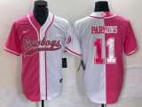 Men's Dallas Cowboys #11 Micah Parsons Pink/White Split Baseball Jersey