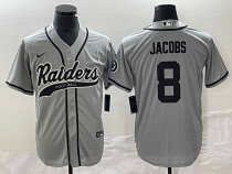 Men's Las Vegas Raiders #8 Josh Jacobs Grey Stitched Baseball Jersey