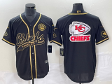 Men’s Kansas City Chiefs Black Gold Team Big Logo With Patch Stitched Baseball Jersey