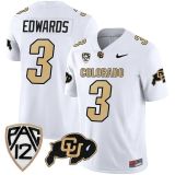 Men's Colorado Buffaloes #3 Javier Edwards White Stitched Football Jersey