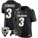 Men's Colorado Buffaloes #3 Javier Edwards Black Stitched Football Jersey